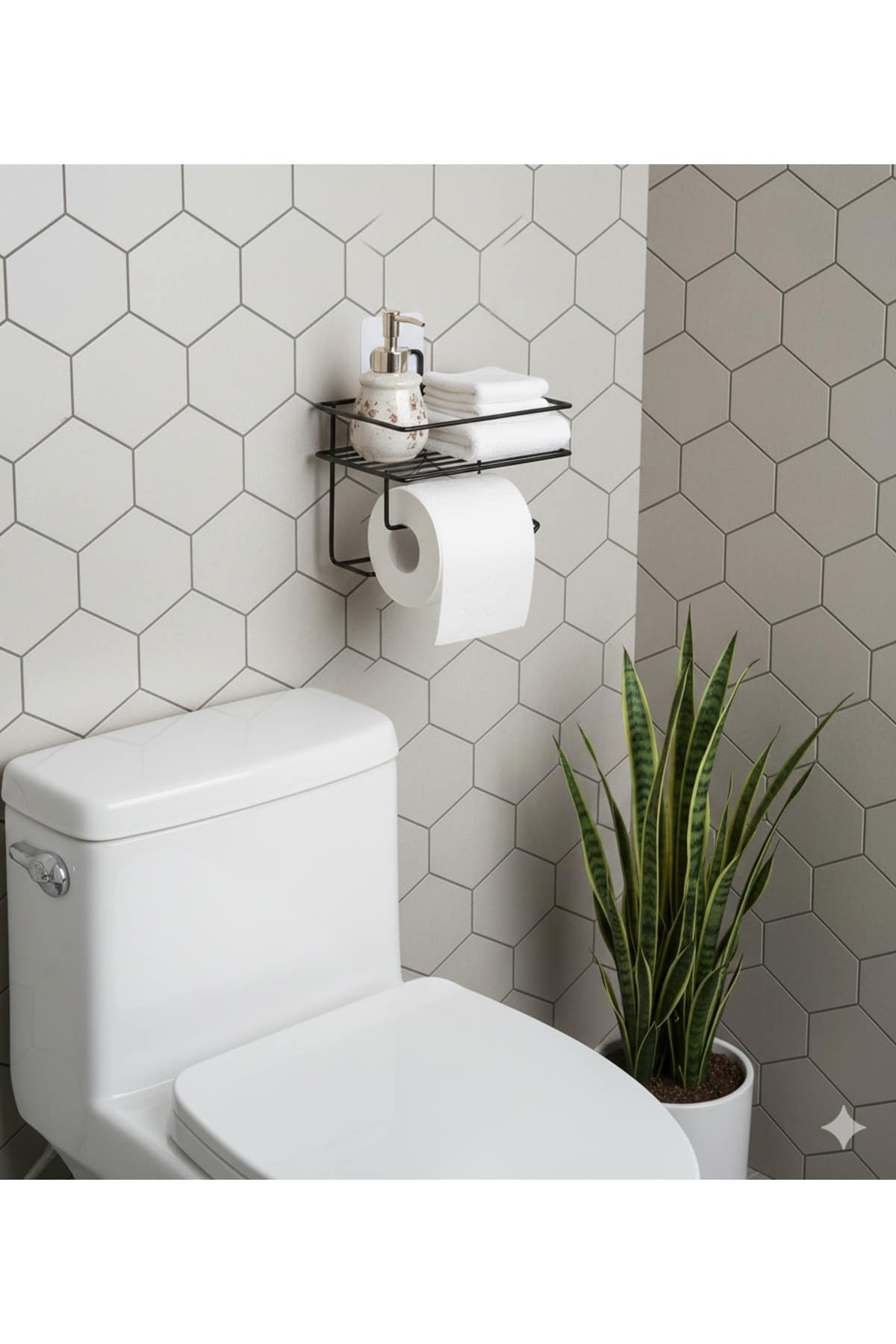 Yapışkanlı Siyah Raflı Tuvalet Kağıtlığı Wc Kağıtlık Tutucu