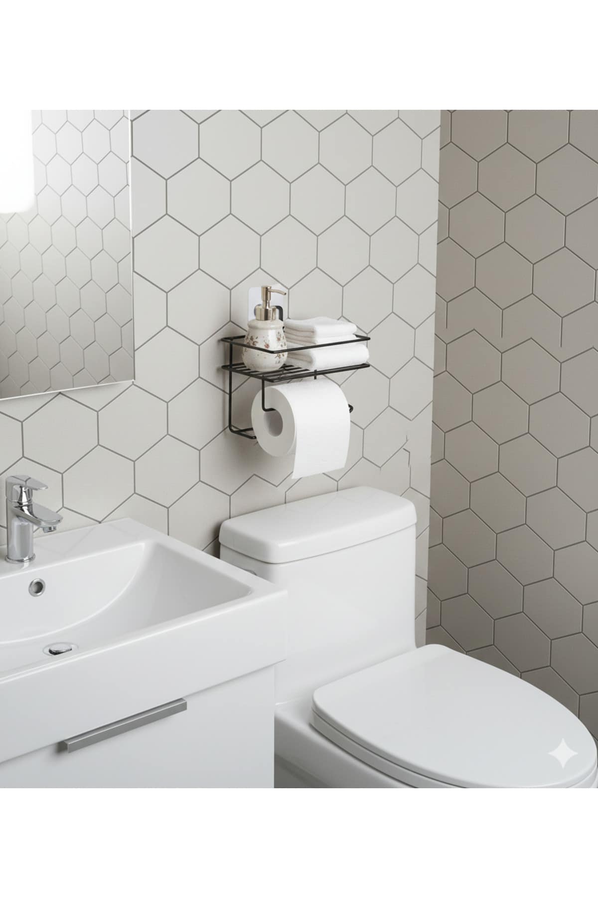 Yapışkanlı Siyah Raflı Tuvalet Kağıtlığı Wc Kağıtlık Tutucu - Görsel 2