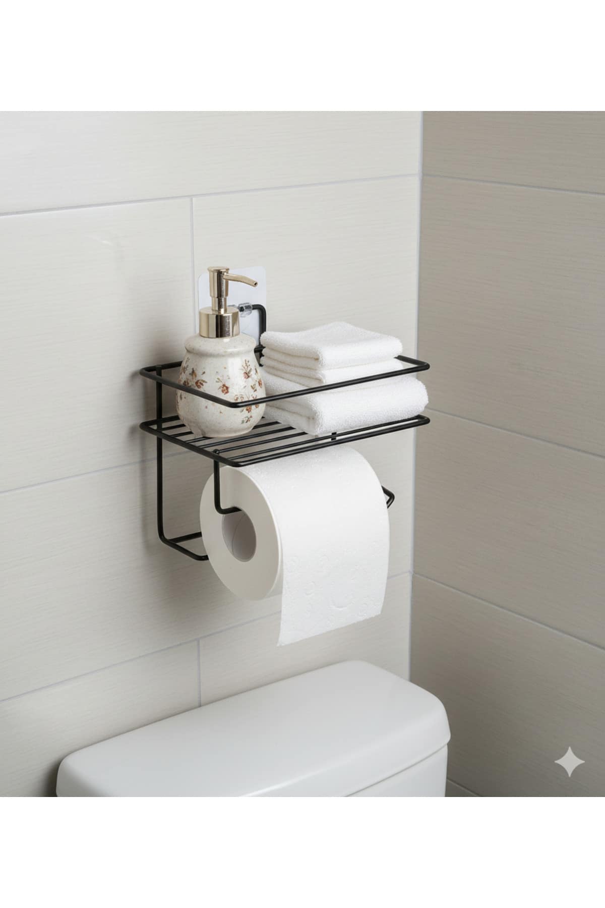Yapışkanlı Siyah Raflı Tuvalet Kağıtlığı Wc Kağıtlık Tutucu - Görsel 3