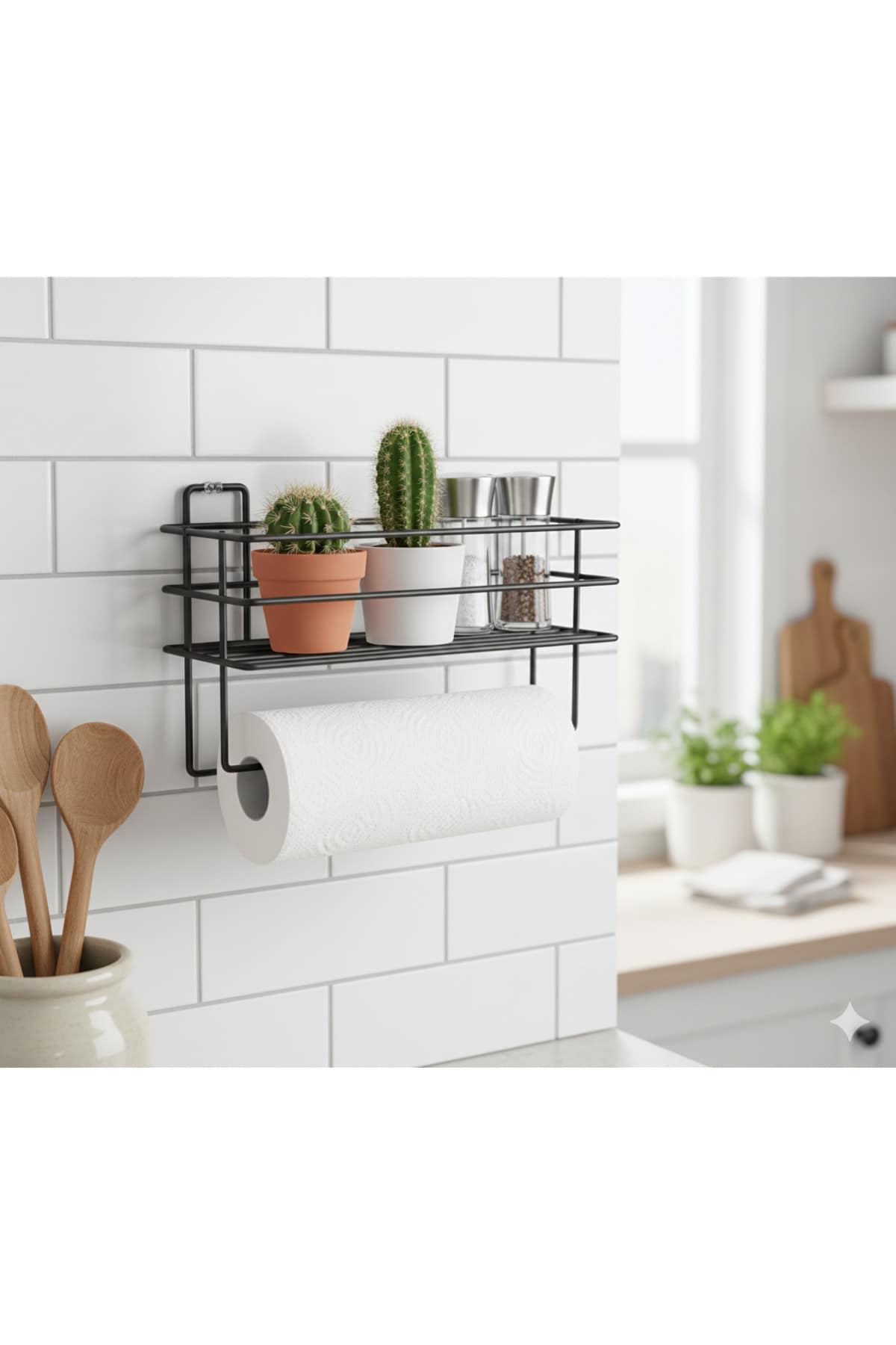 Yapışkanlı Siyah Raflı Dikdörtgen Havlu Kağıtlığı Havlu Kağıtlık Tutucu - Görsel 4