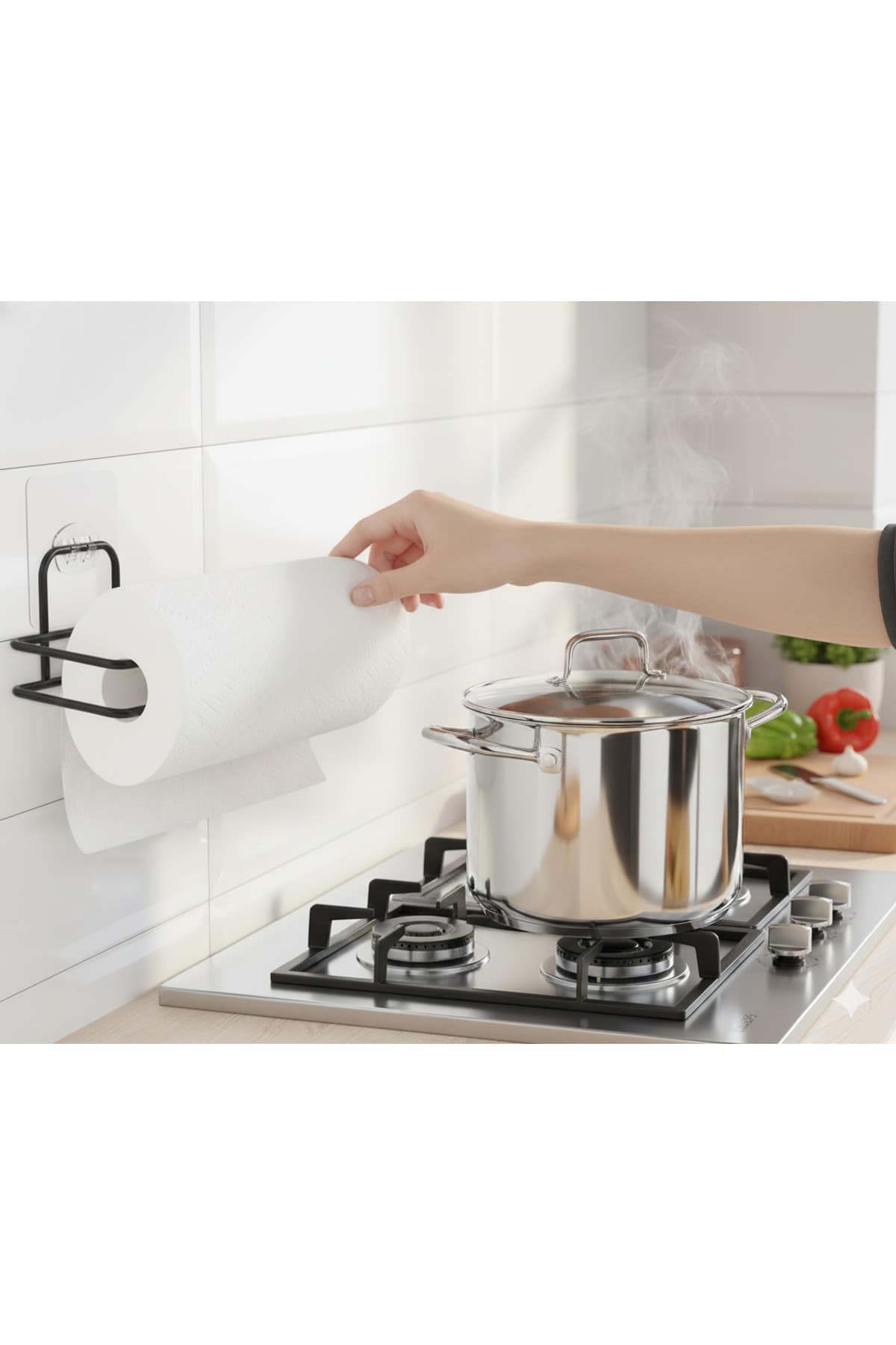 Yapışkanlı Siyah Tekli Havlu Kağıtlığı Havlu Kağıtlık Tutucu - Görsel 2