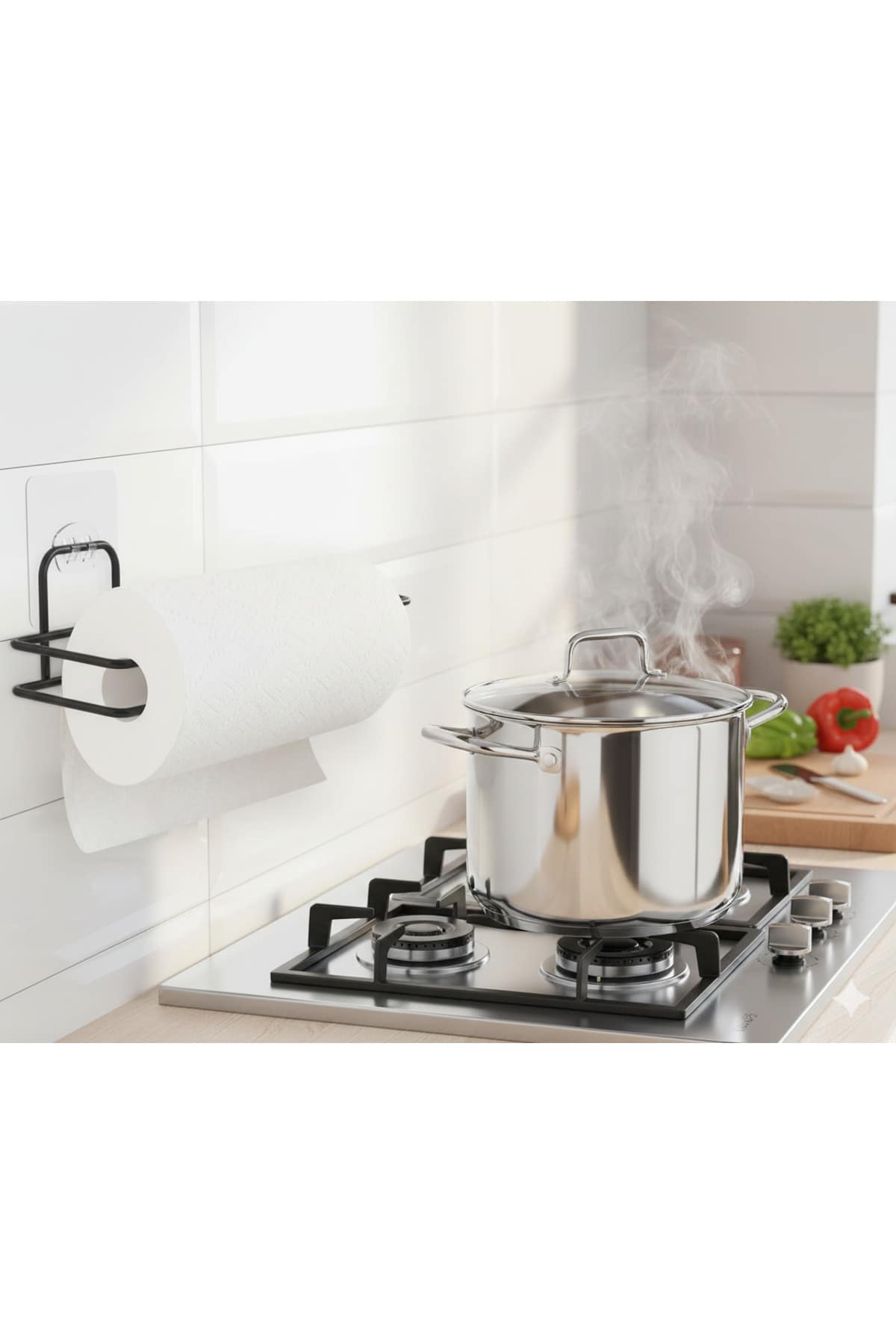 Yapışkanlı Siyah Tekli Havlu Kağıtlığı Havlu Kağıtlık Tutucu - Görsel 3