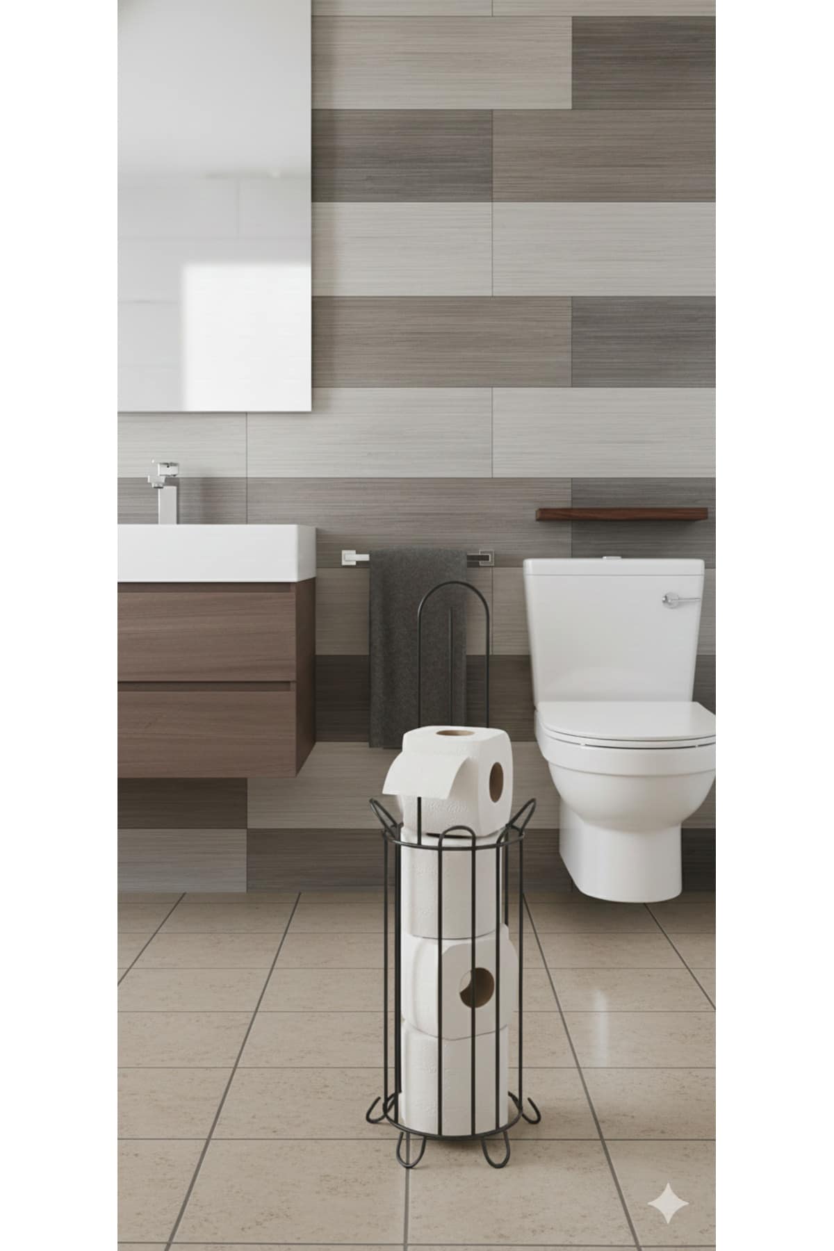 Siyah Yuvarlak Ayaklı Tuvalet Kağıtlığı Wc Kağıtlık Tutucu