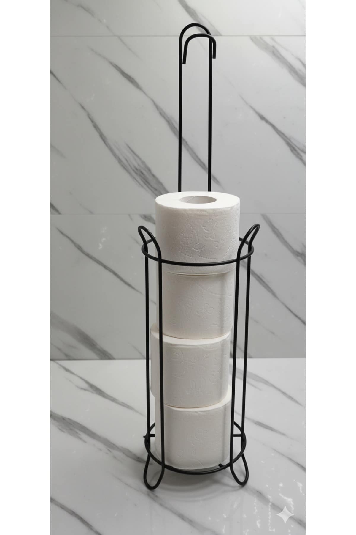 Siyah Yuvarlak Ayaklı Tuvalet Kağıtlığı Wc Kağıtlık Tutucu - Görsel 2