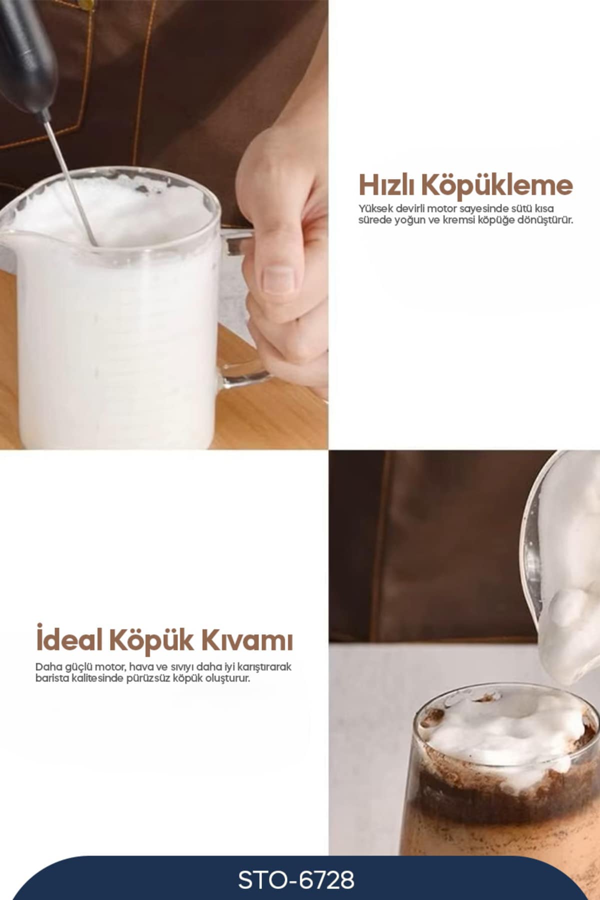 Sto-6728 Pratik Süt Ve Kahve Köpürtücü Siyah - Görsel 3