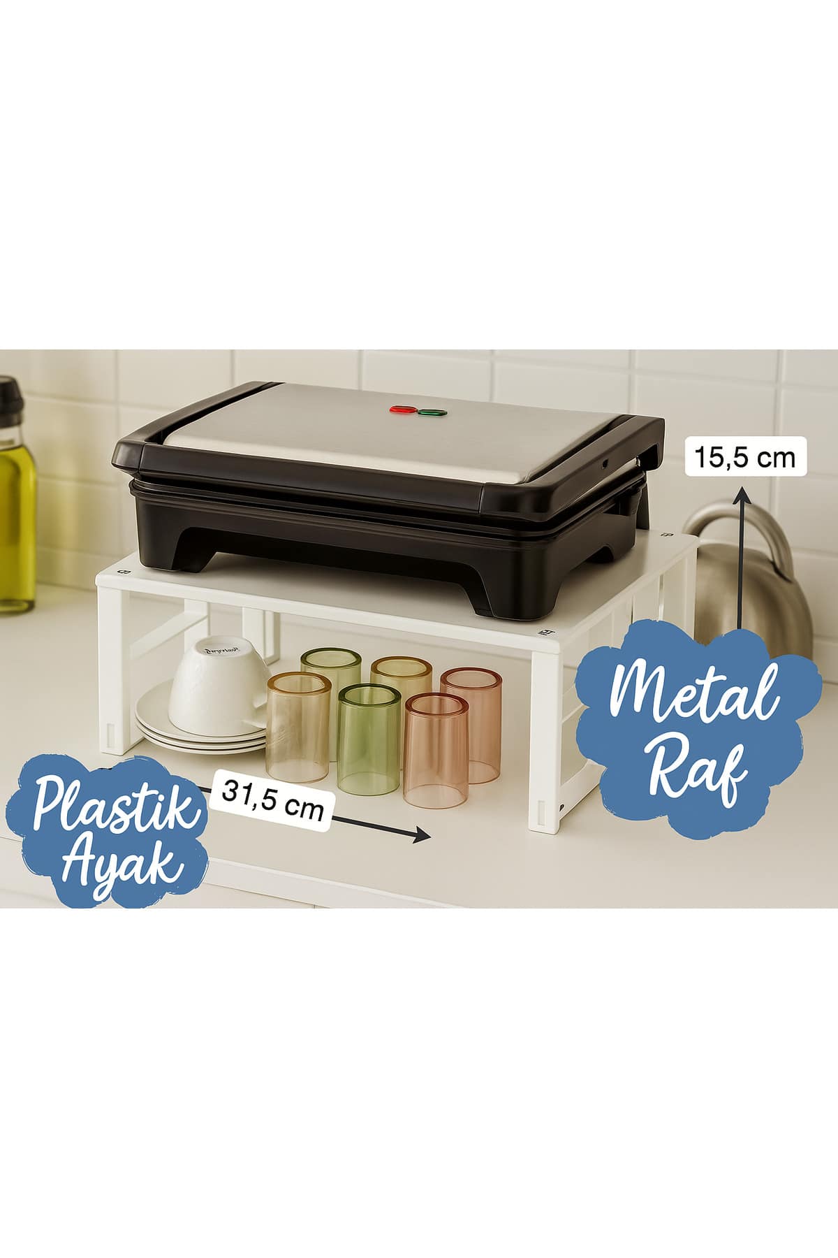 Metal Dolap İçi Raf, Bardak, Baharat, Tabak Düzenleyici Organizer, Alan Tasarrufu