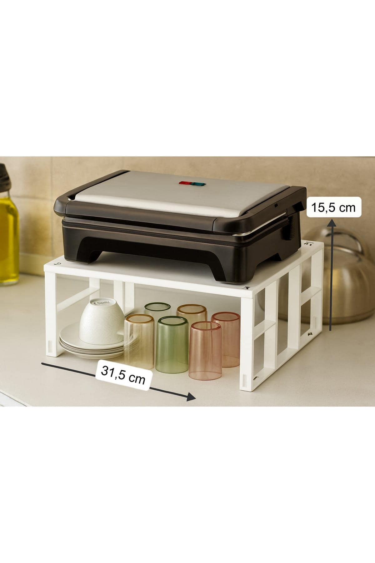 Metal Dolap İçi Raf, Bardak, Baharat, Tabak Düzenleyici Organizer, Alan Tasarrufu - Görsel 5