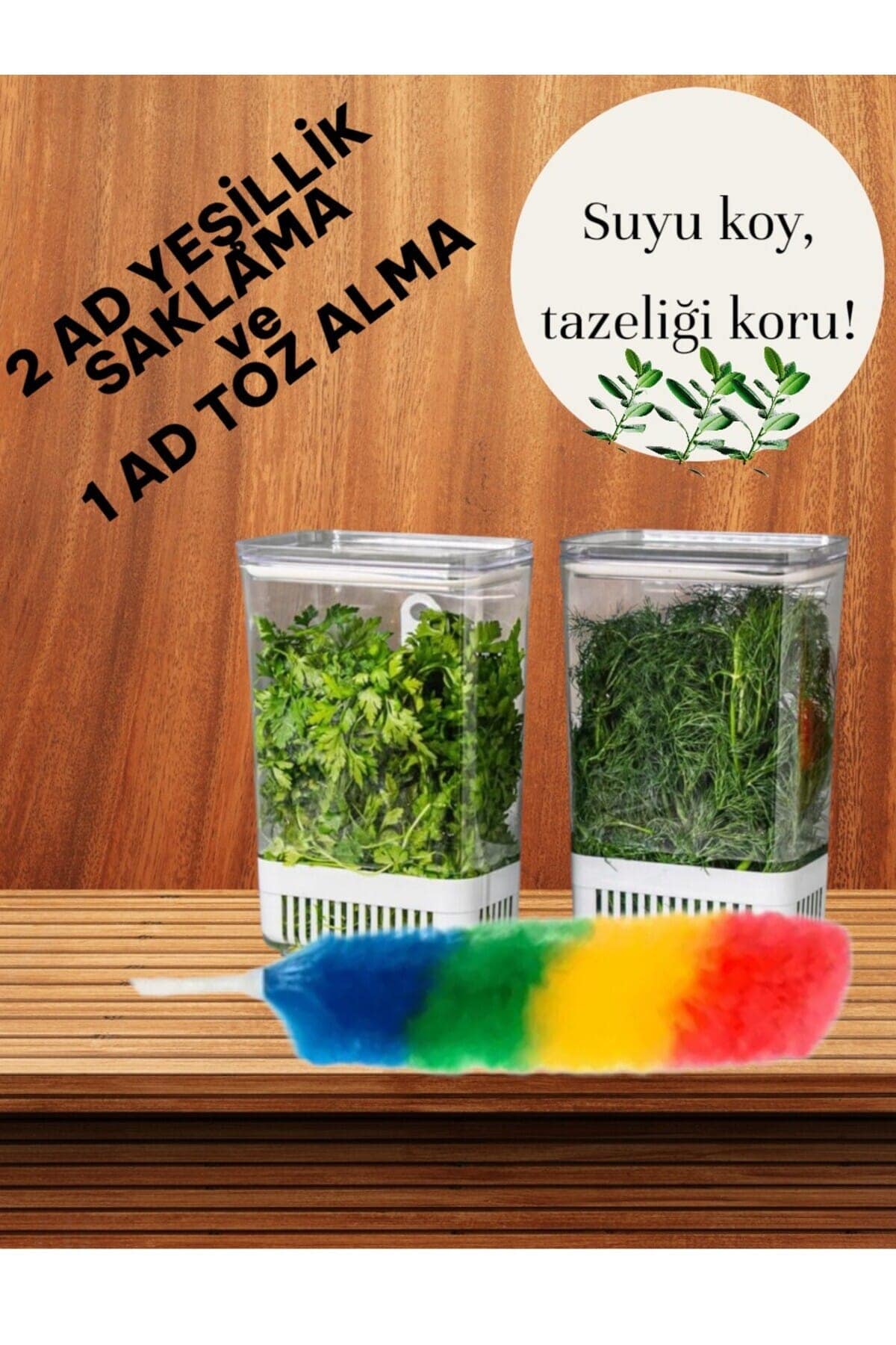 Yeşillik Saklama Kabı 2 Ad 2900ML + 1 Ad Toz Alma Saklama Kab Maydonoz,dereotu,tere Roka Yeşillik - Görsel 2
