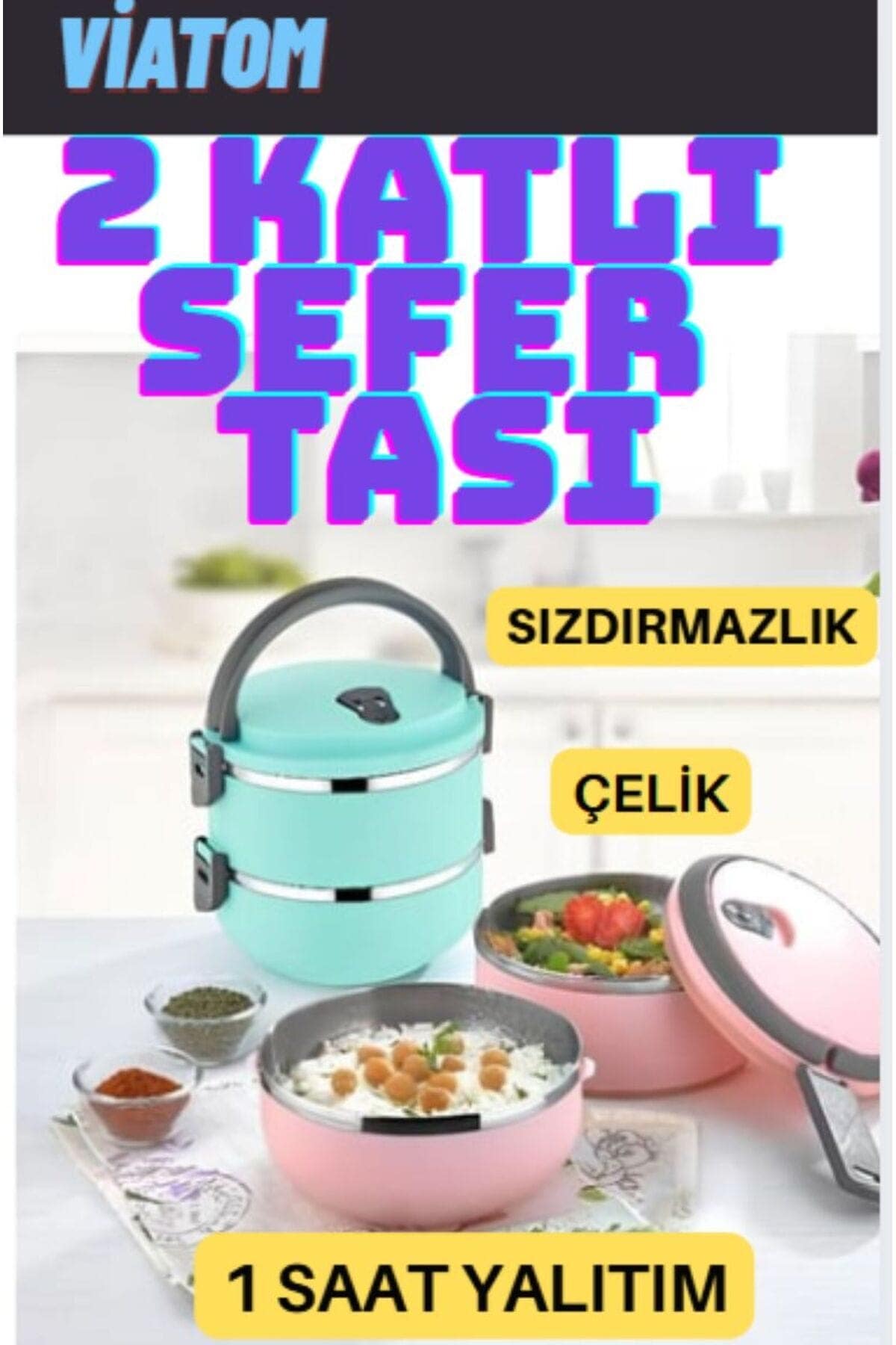 Yemek Sefer Tası 2 Katlı Sızdırmaz Yemek Termosu - Görsel 2