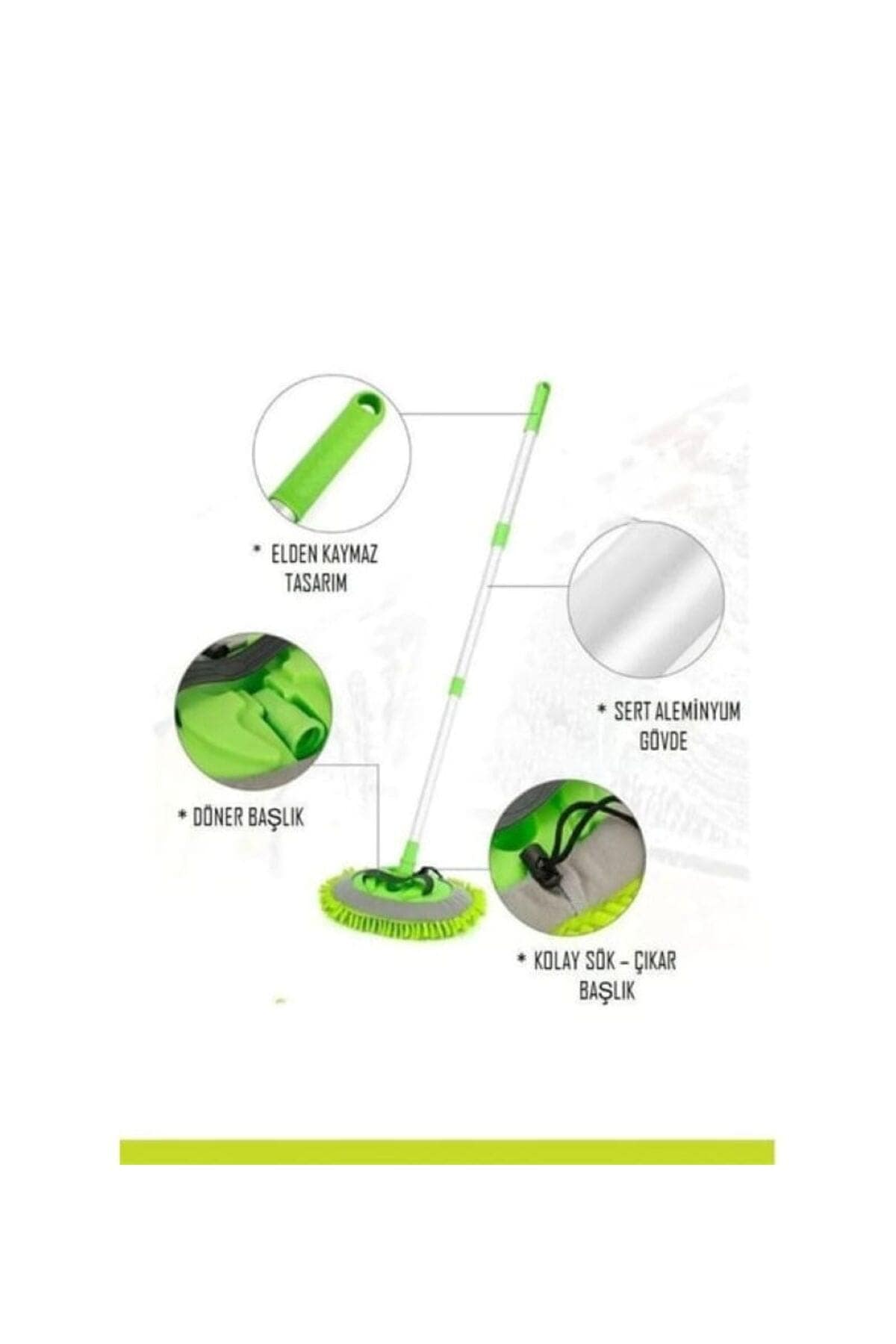 Oto Araba Yıkama Temizleme Mopu 1 Yedek Bezi Mikrofiber Çok Fonksiyonlu Sopalı Oto Araba - Görsel 5