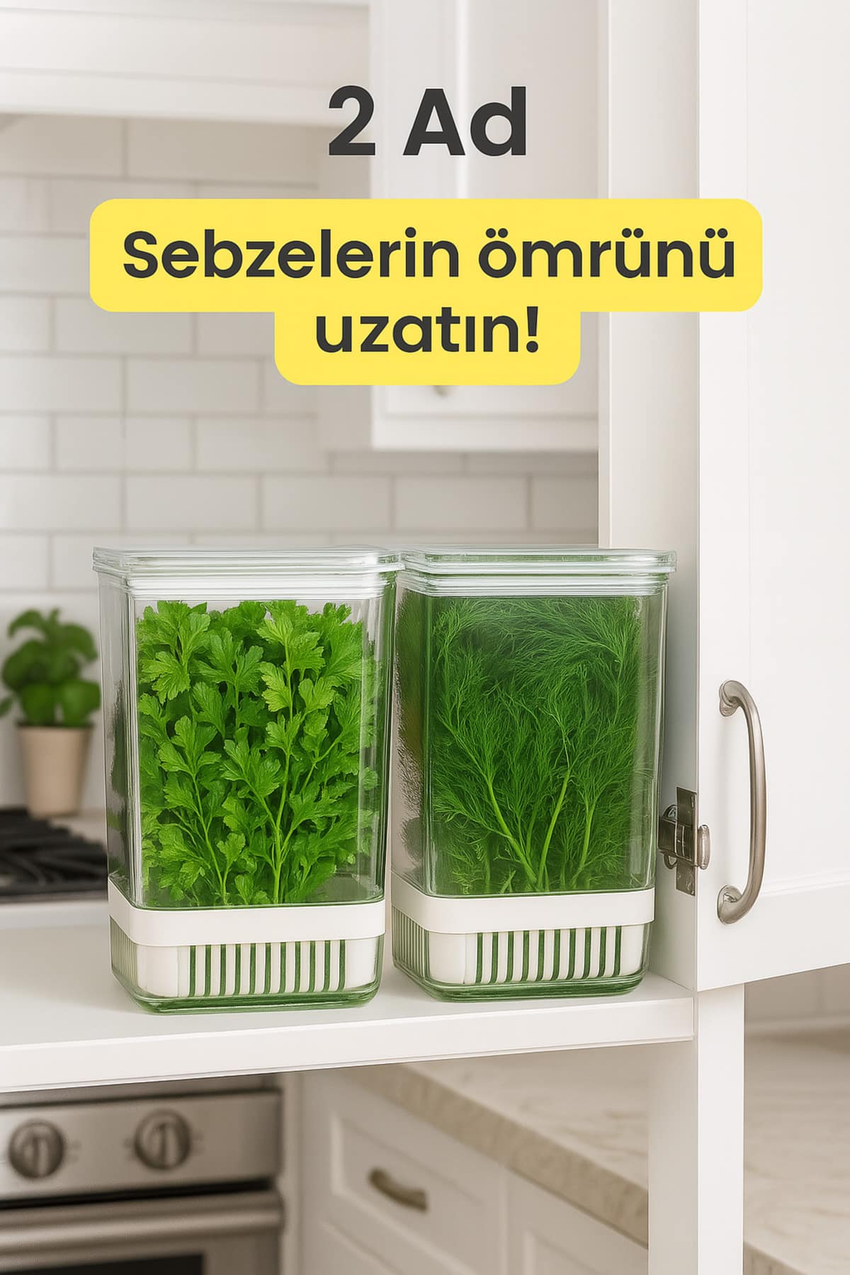 Yeşillik Saklama Kabı 2 Ad 2900ML Maydonoz,dereotu,tere Roka Yeşillik Sebze Kabı