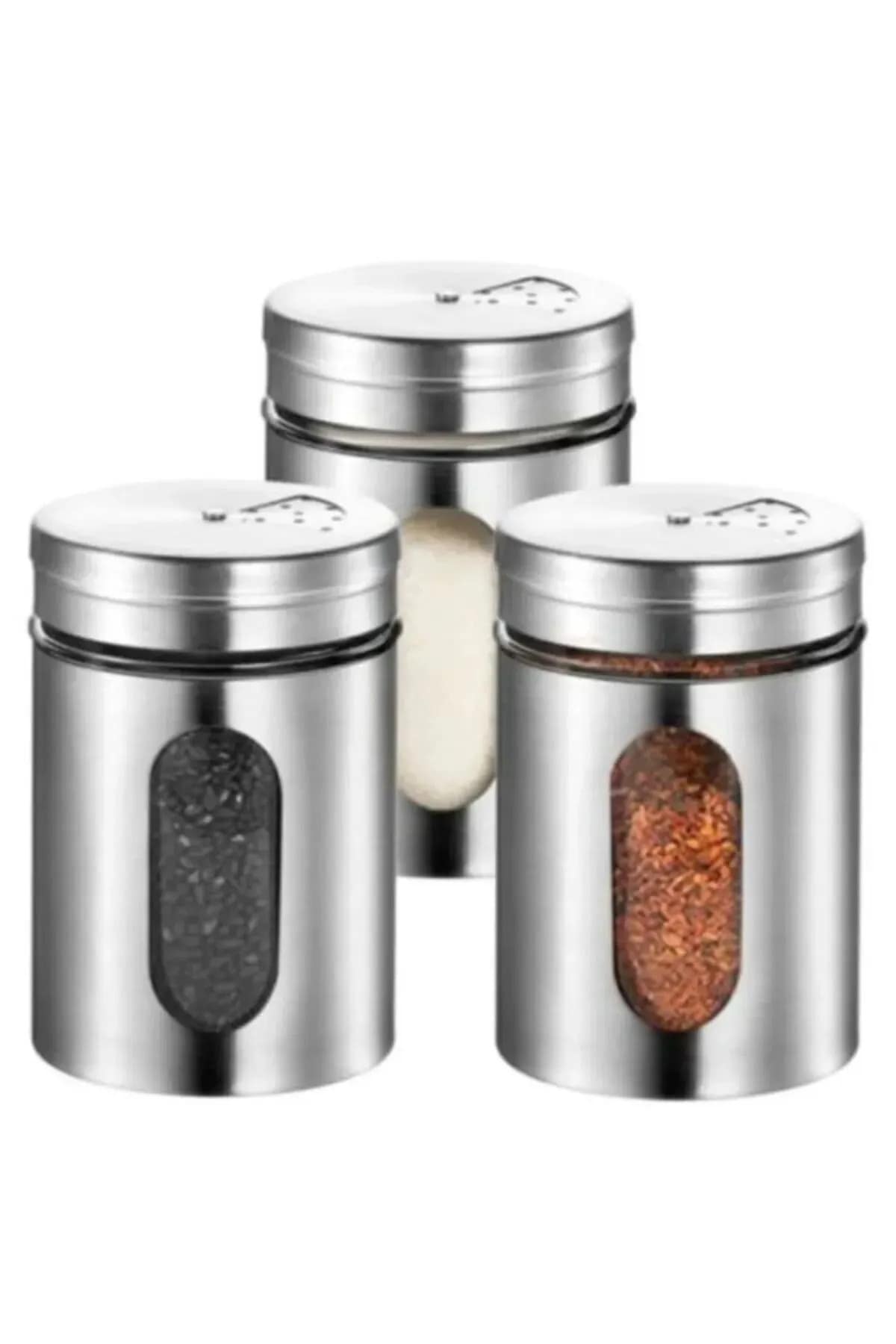 Tuzluk, Karabirberlik, Pulbiberlik 3'lü Paslanmaz Çelik Kaplamalı 3 Kademe Delikli - Görsel 2