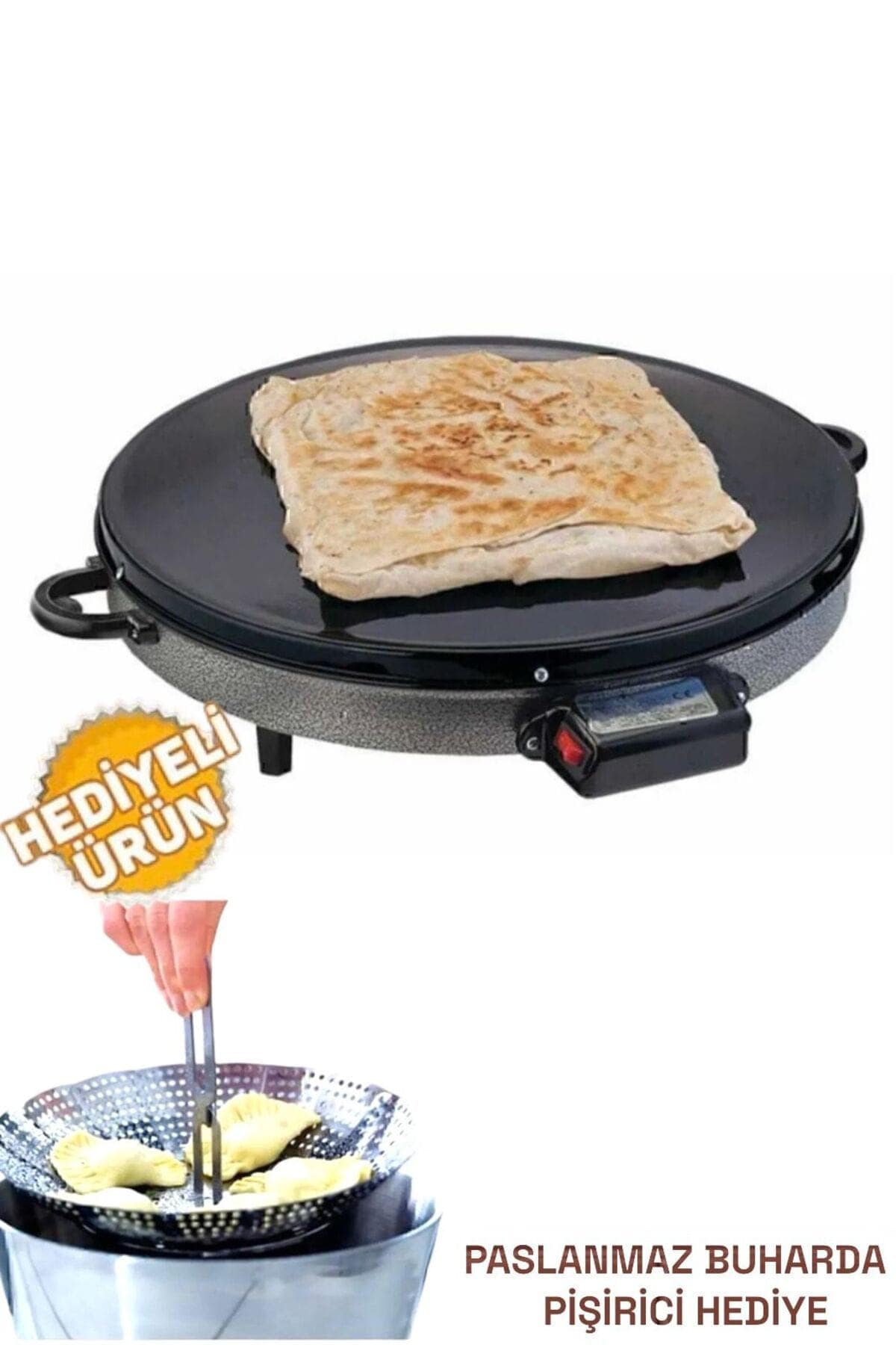 Termostatlı Elektrikli Katmer Gözleme Sacı Büyük Boy Buharda Sebze Haşlama Hediyeli - Görsel 3