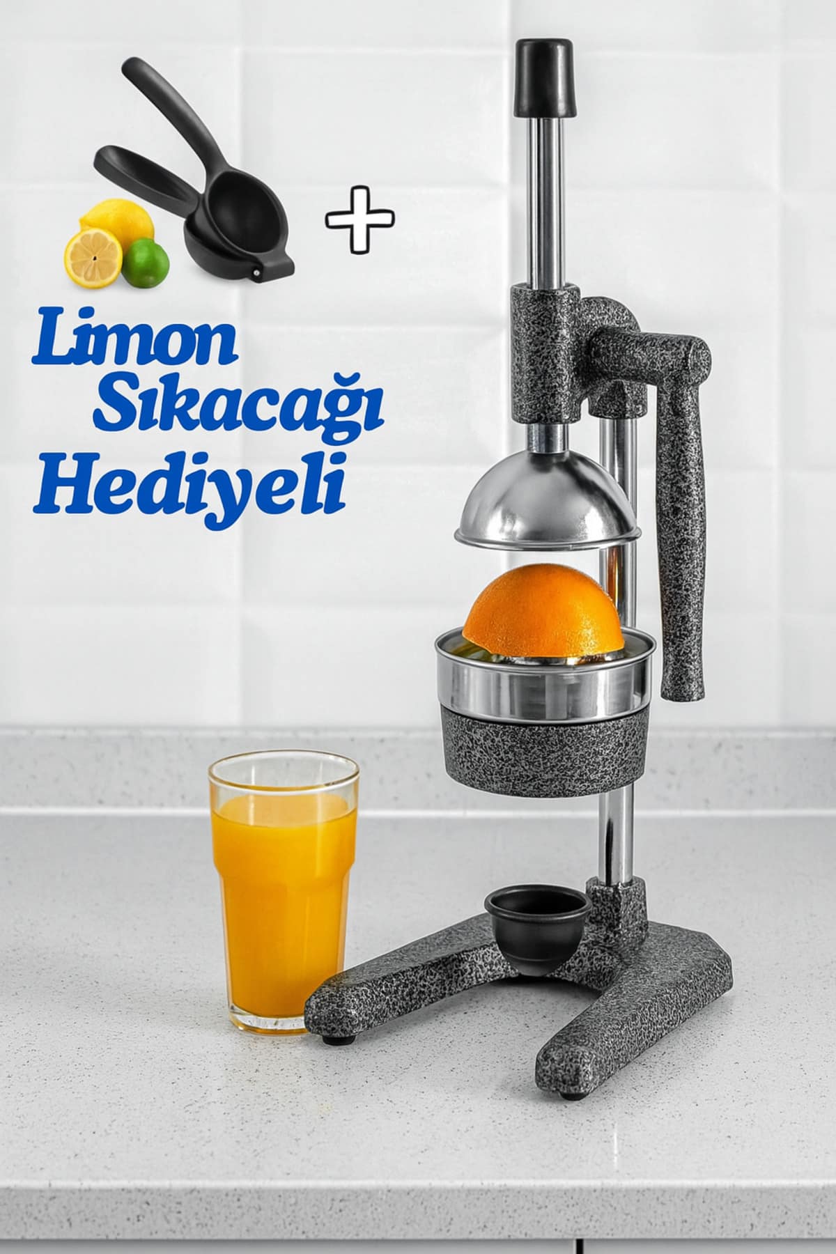 Hediyeli Limon Sıkacağı ve Pressfit Sanayi Tipi Kollu Katı Meyve Presi Narenciye Sıkacağı