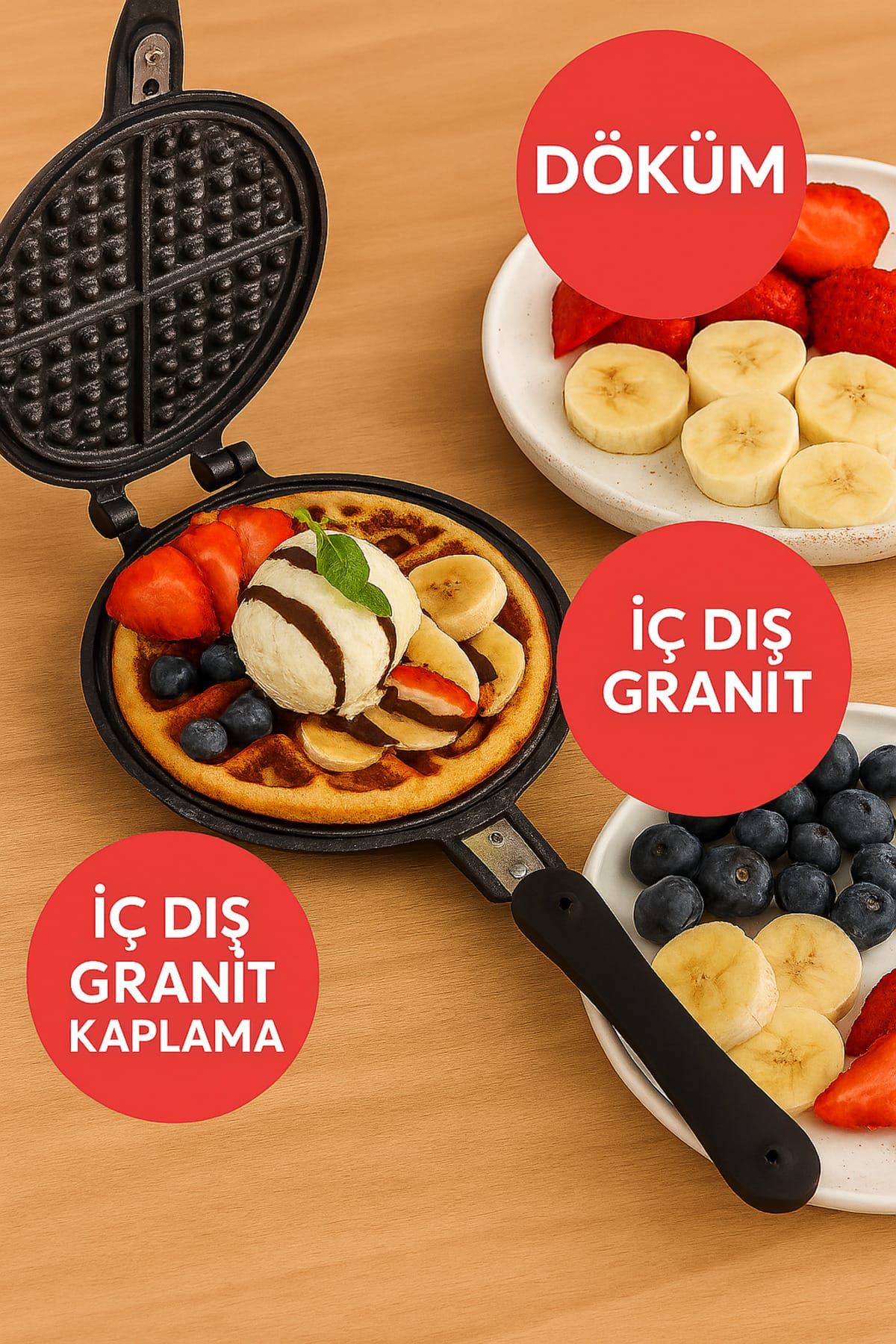 Taşhan Döküm Waffle Tavası Bakalit Sap