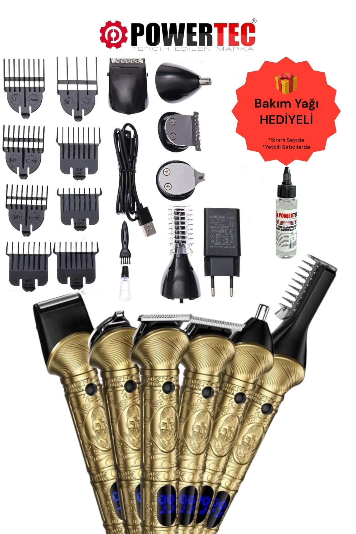 TR-1000 (14 Başlık) Erkek Bakım Kiti Saç Sakal Kaş Burun Sakal Vücut Tıraş Makinesi