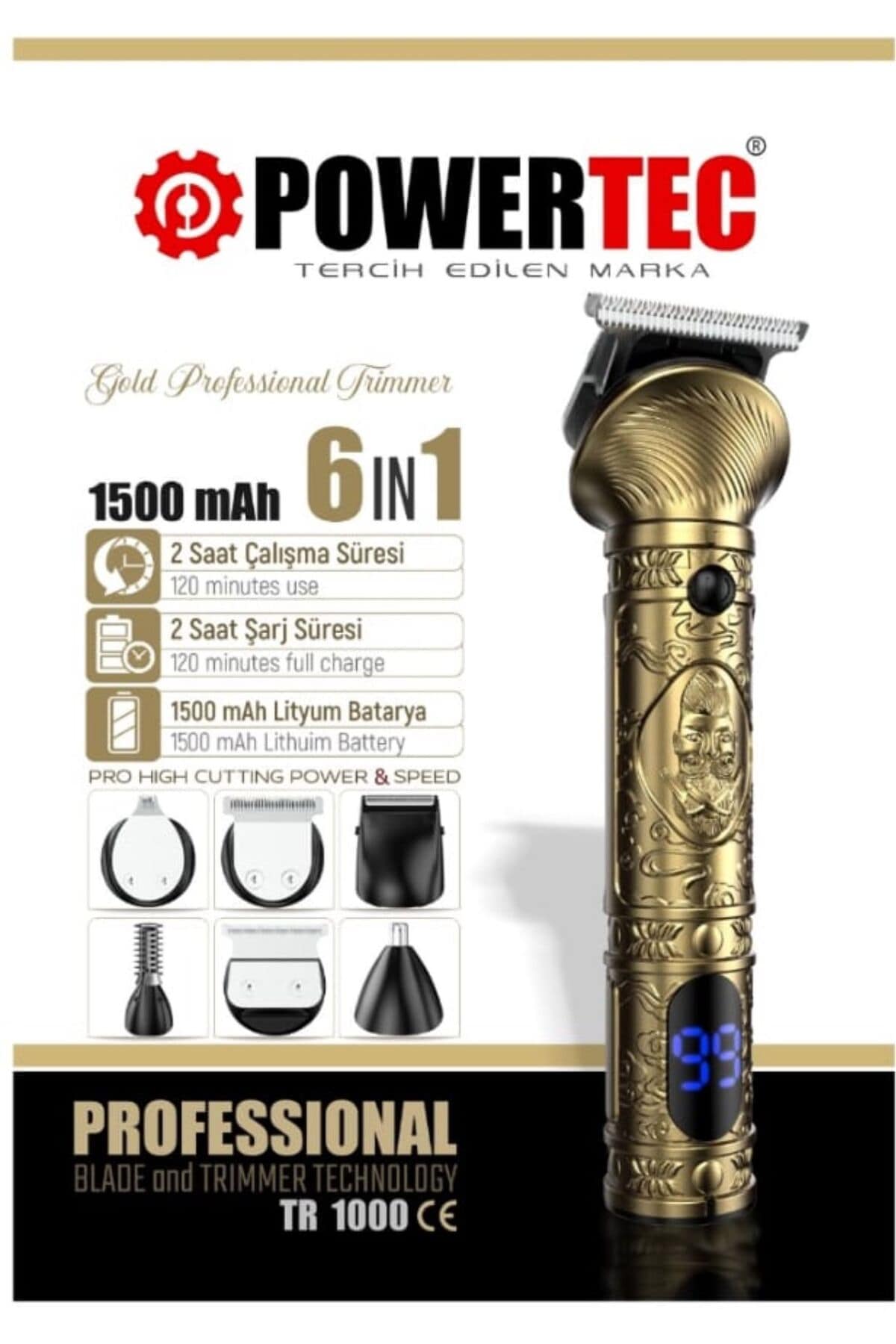 TR-1000 (14 Başlık) Erkek Bakım Kiti Saç Sakal Kaş Burun Sakal Vücut Tıraş Makinesi - Görsel 3