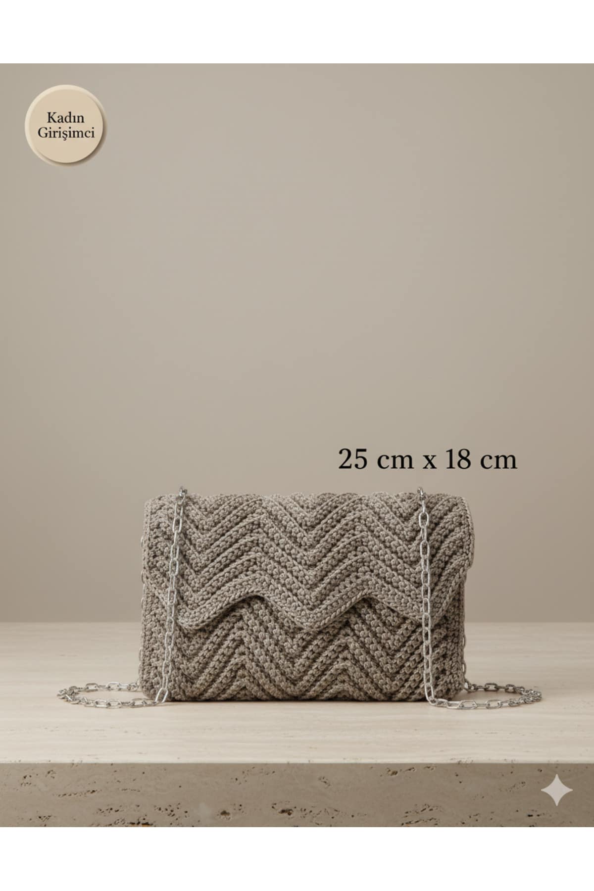 Omuz Çantası, Zincir Askılı Kol Çantası Polyester İplikli El Yapımı 18cm/23cm