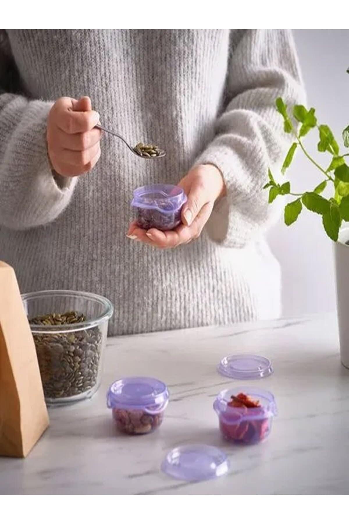 PRUTA PLASTİK SAKLAMA KABI SETİ LİLA 3 PARÇA 70 ML - Görsel 2