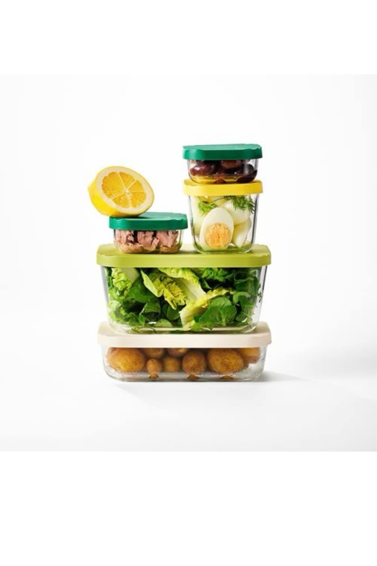 Havstobis cam saklama kabı seti şeffaf çok renkli 5'li set - Görsel 3