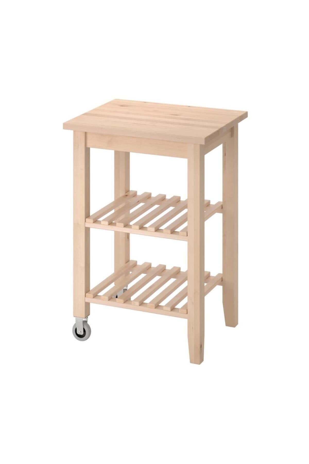 Bekvam Tekerlekli Servis Arabası - Sehpası - Huş / Ahşap - 58 x 50 x 85 cm