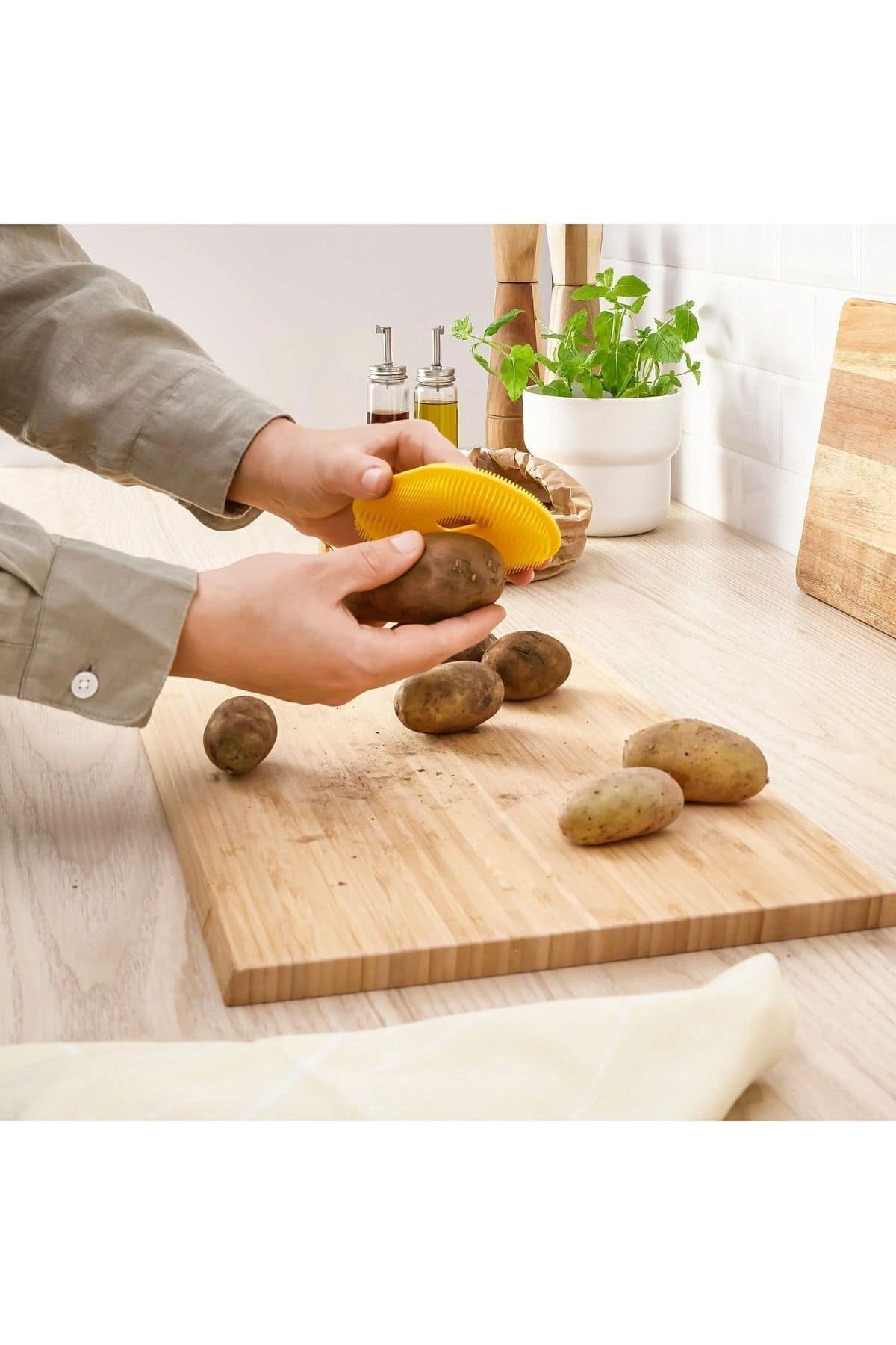 UPPFYLLD Çift Taraflı Sebze Yıkayıcı Temizleme Fırçası, Sarı - Görsel 2