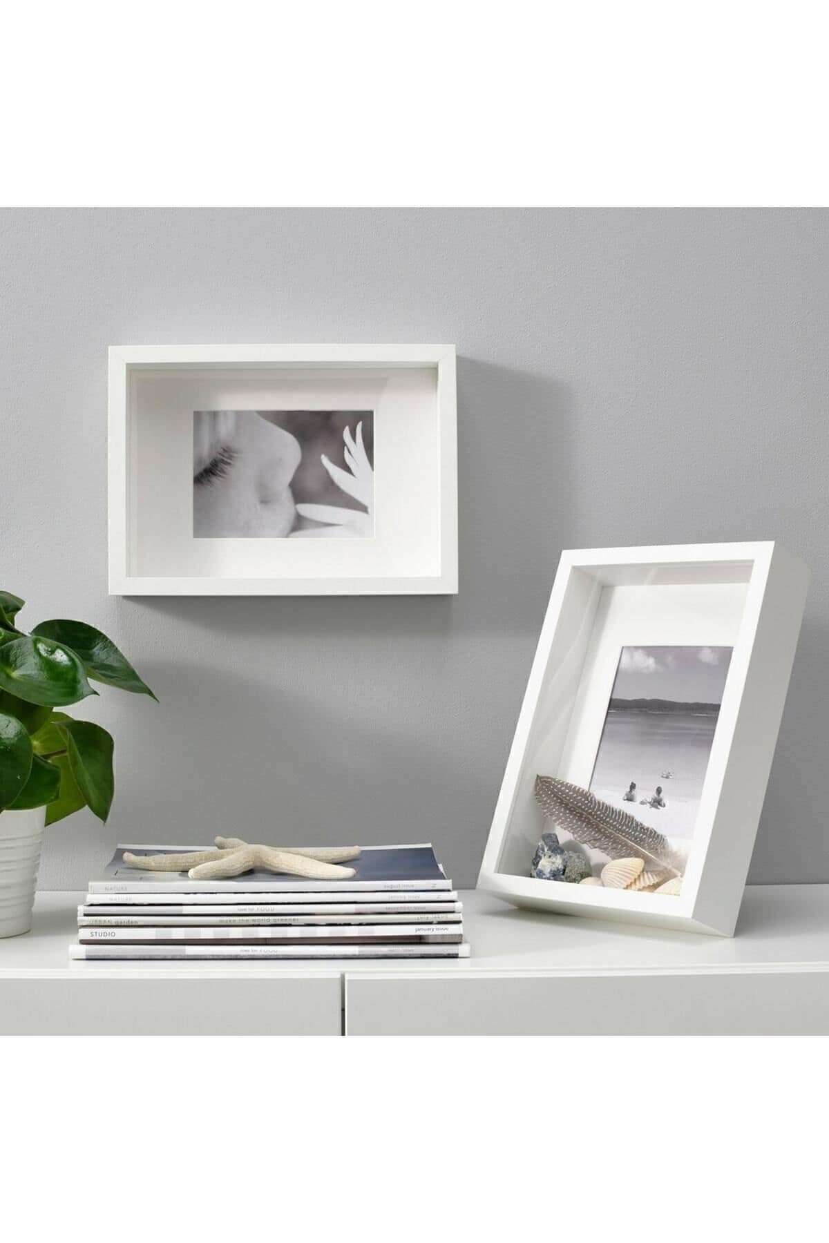 Sannahed 21x30 Cm A4 Beyaz Çiçek Konabilen Derin Kutu Çerçeve Ahşap Fotoğraf Resim Çerçevesi - Görsel 3