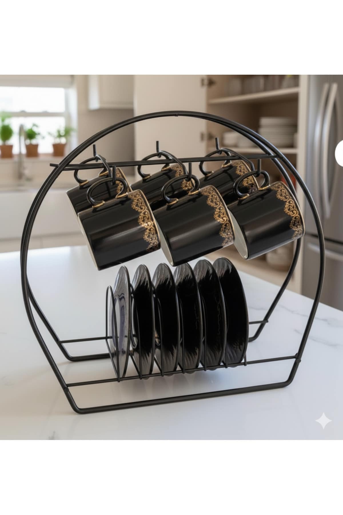 Siyah Kahve Fincan Standı 6'lı Fincalık Siyah Renginde Kahve Bardaklığı