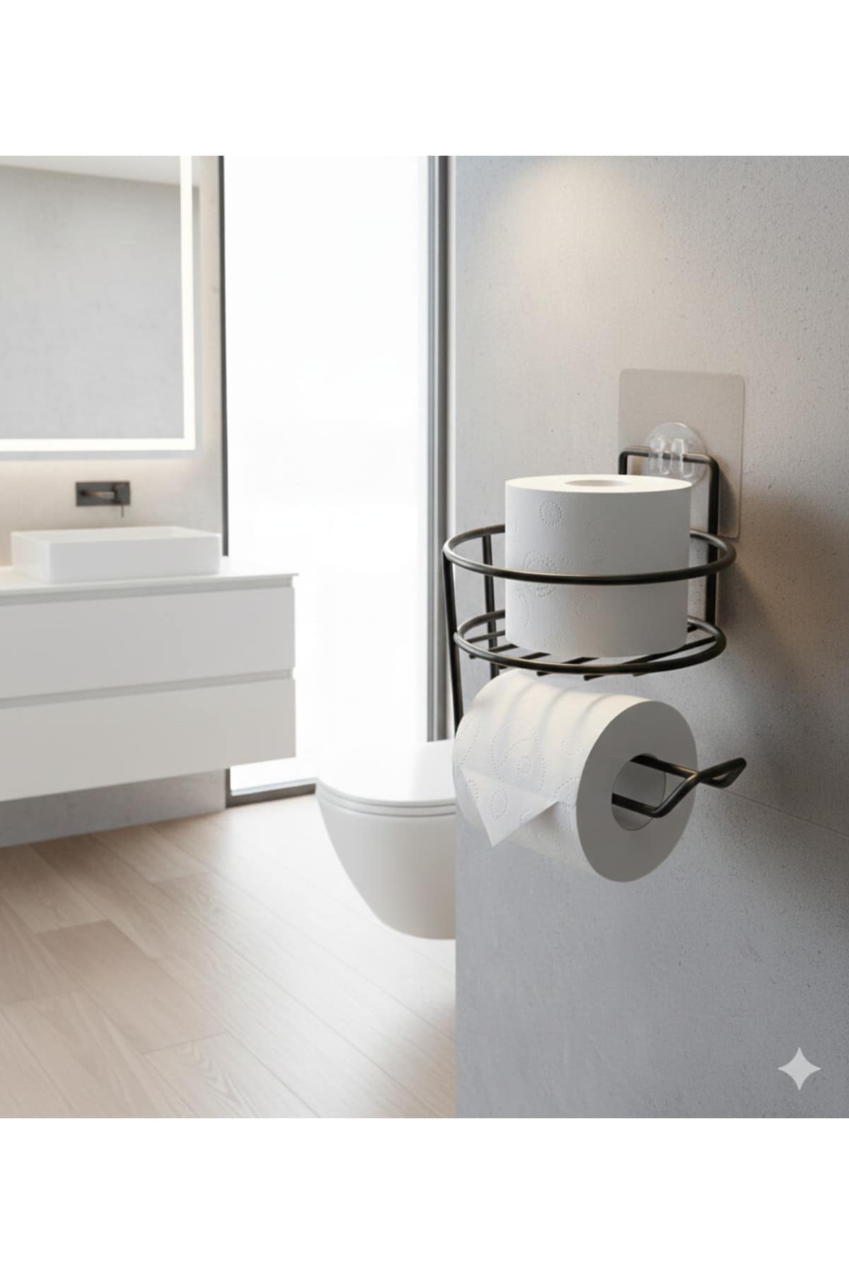 Yapışkanlı Siyah Yuvarlak Raflı Tuvalet Kağıtlığı Wc Kağıtlık Tutucu