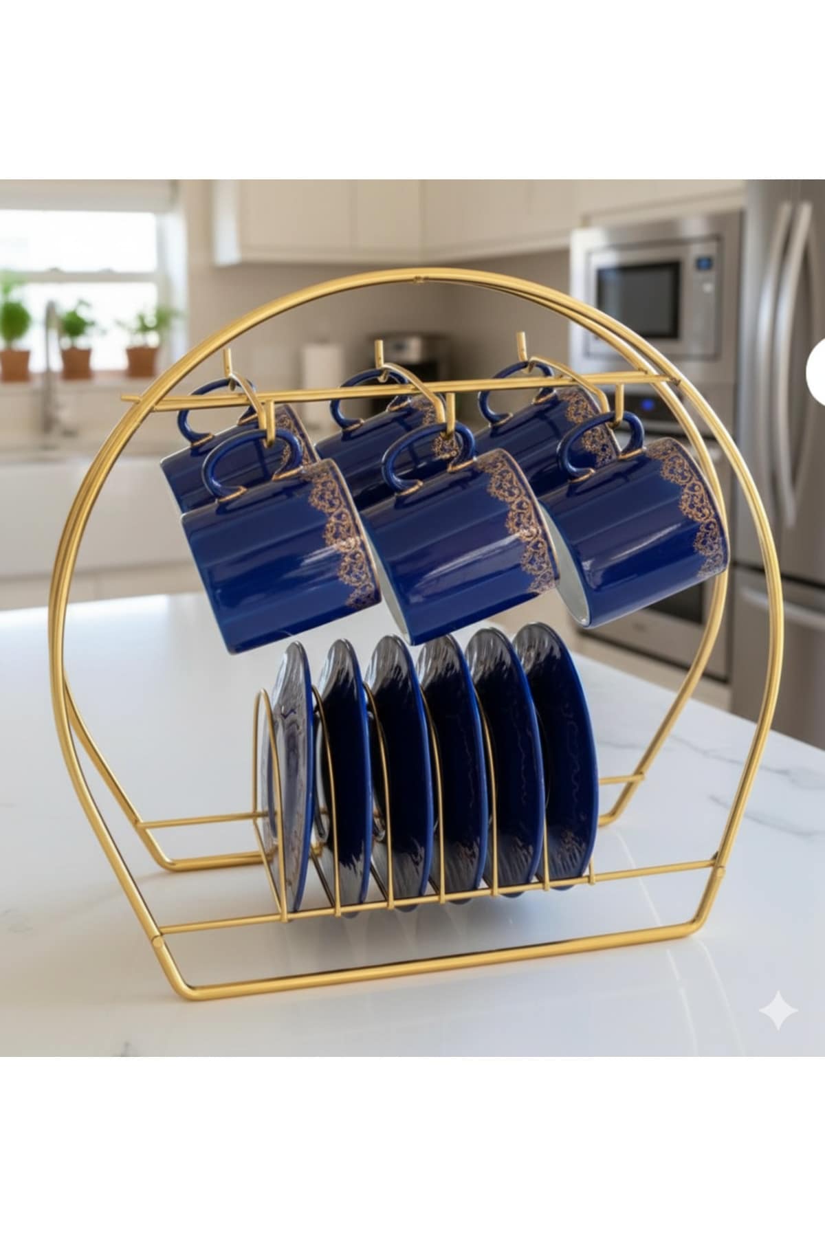 Altın Kahve Fincan Standı 6'lı Fincalık Altın Renginde Kahve Bardaklığı - Görsel 2