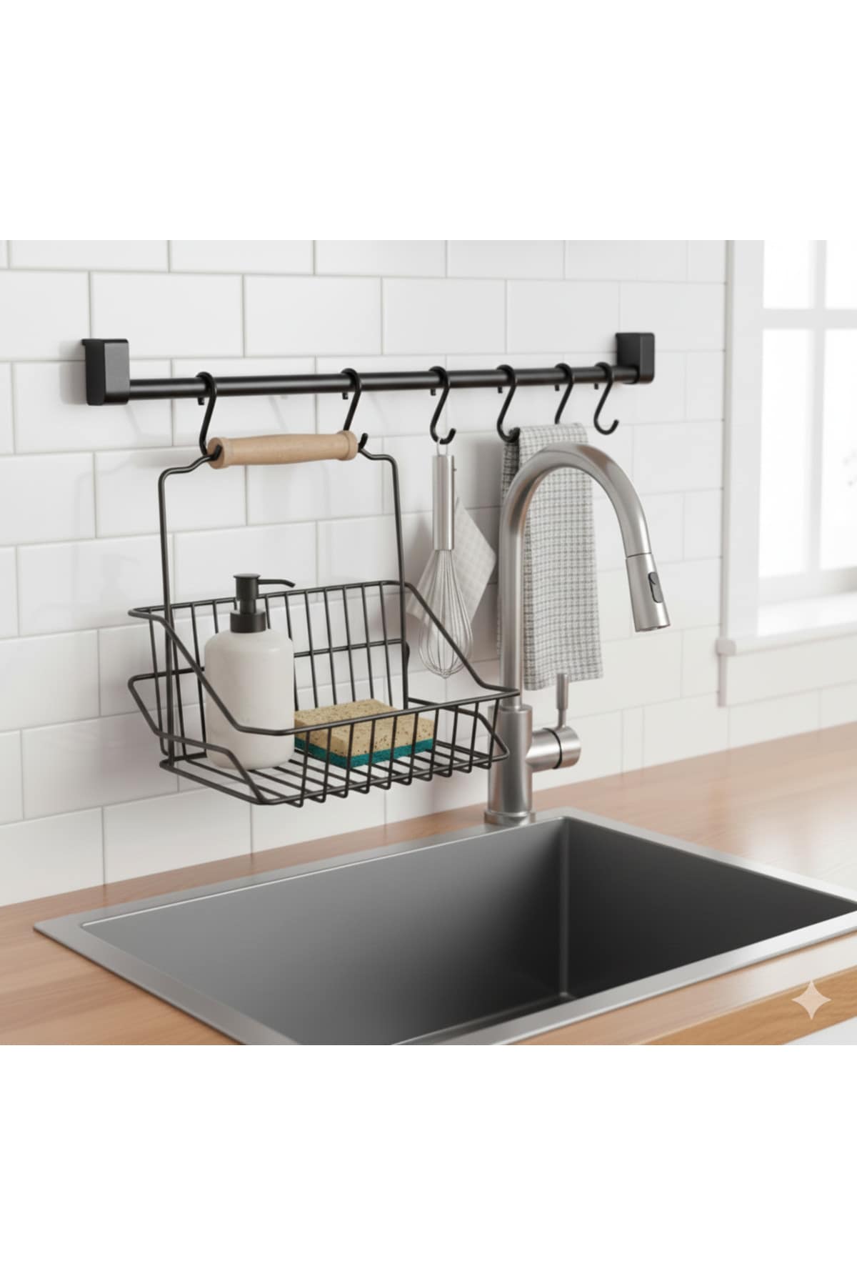 Mutfak Askı Sepetli Stand, Askılı Sepet Kancalı Askı