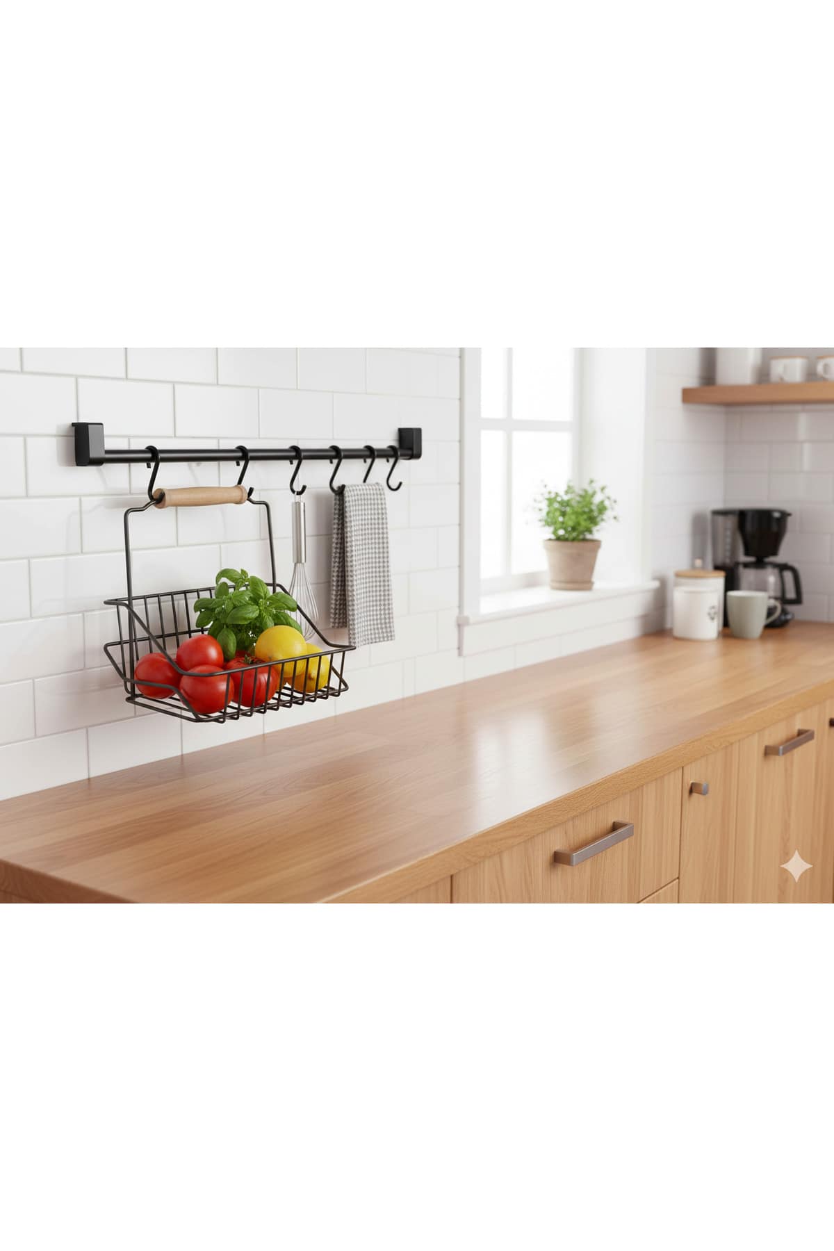 Mutfak Askı Sepetli Stand, Askılı Sepet Kancalı Askı - Görsel 2