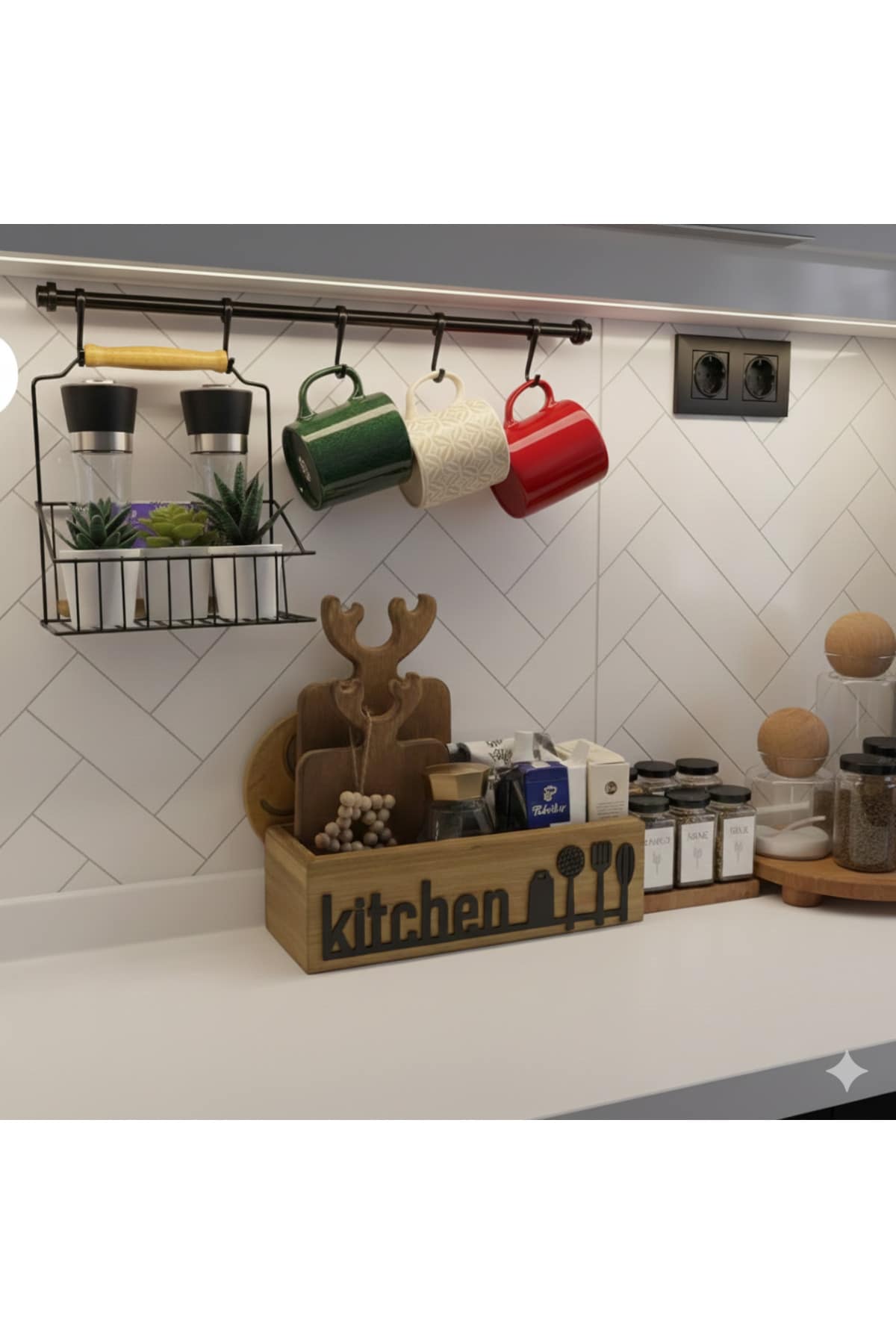 Mutfak Askı Sepetli Stand, Askılı Sepet Kancalı Askı - Görsel 3