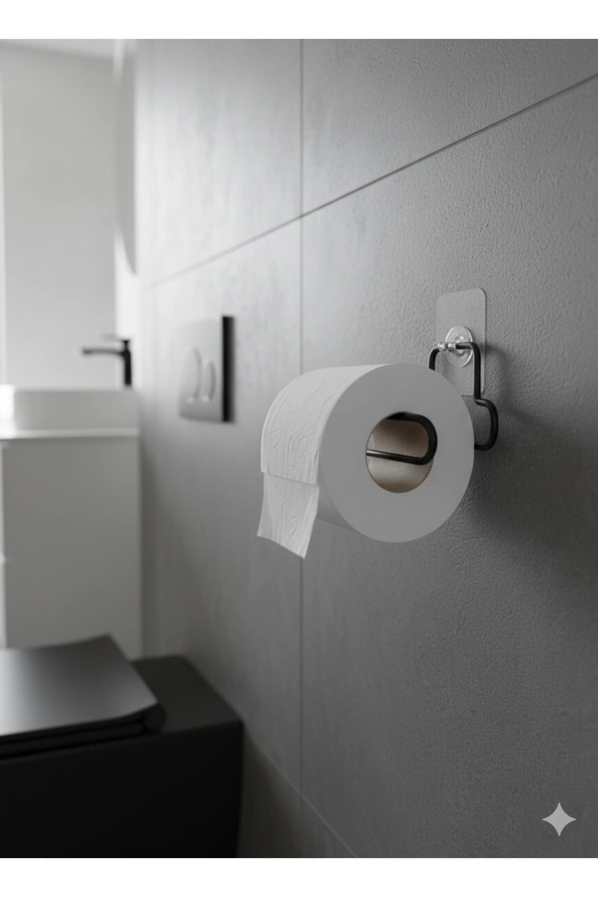 Yapışkanlı Siyah Tekli Tuvalet Kağıtlığı Wc Kağıtlık Tutucu - Görsel 2