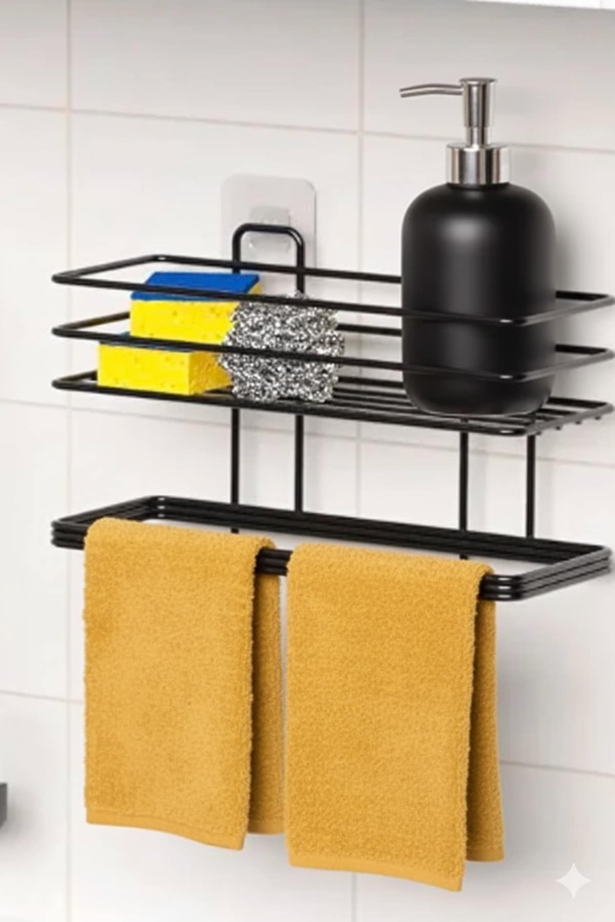 Yapışkanlı Siyah Raflı Dikdörtgen Havlu Tutucu - Görsel 4